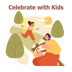 Mother and Child Celebrating Outdoors Vector Illustration