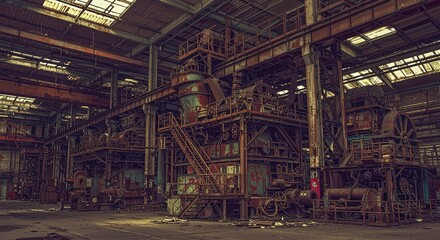 Fototapeta premium Abandoned Factory Interior Rusty Industrial Machinery rust decay