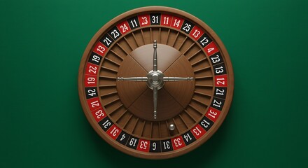 High-angle shot of a classic wooden roulette wheel with a white ball on a green felt table, perfectly illustrating the thrill of chance and the timeless excitement of a casino game