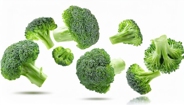 falling broccoli isolated on white background - Powered by Adobe