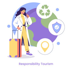Woman with Suitcase Promoting Responsibility Tourism