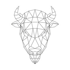 Striking geometric bison head logo design, modern minimalist animal art, powerful symbolism for branding and identity projects, clean vector illustration © Riad