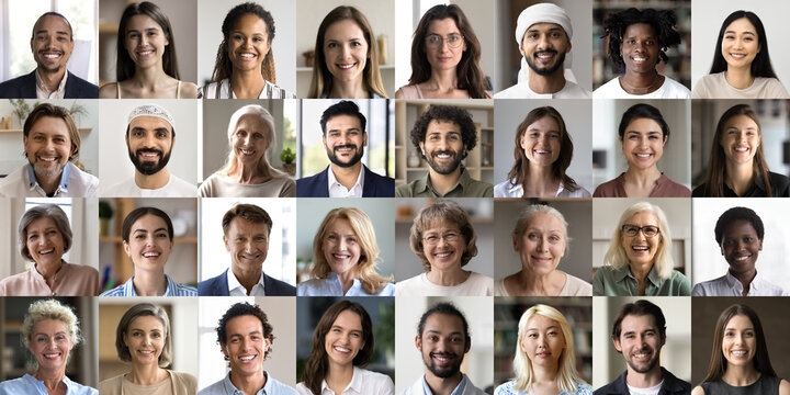 Collage of diverse people looking at camera
