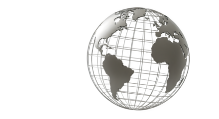 Silver globe with wireframe design against a showing world continents