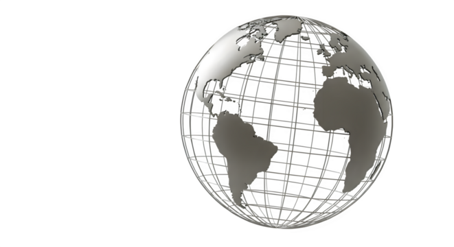 Silver globe with wireframe design against a showing world continents