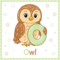Letter O with Owl Cute Educational Alphabet Flashcard for Kids