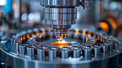 Intricate Metallic Industrial Machine in Operation Close-Up