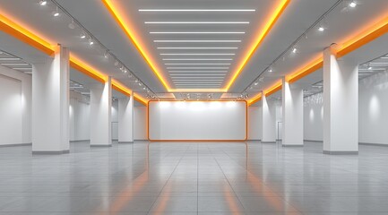 Naklejka premium Empty modern hall with orange accents