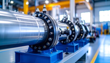 Fototapeta premium Industrial metal piping system in a factory setting