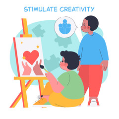 Child Painting with Adult Supervision Vector Illustration
