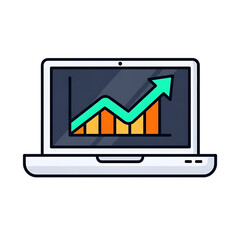 Laptop Screen Showing Upward Trending Graph, Business Growth, Financial Success, Data Analytics