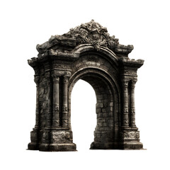 Ancient Stone Archway Architectural Ruin Gothic Arch Weathered Stone Texture Game Asset 3D Render Historical Structure Fantasy Entrance isolated on transparent background
