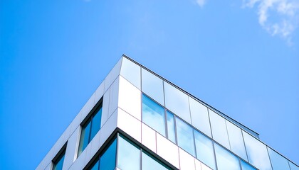 Modern office building corner against a clear sky