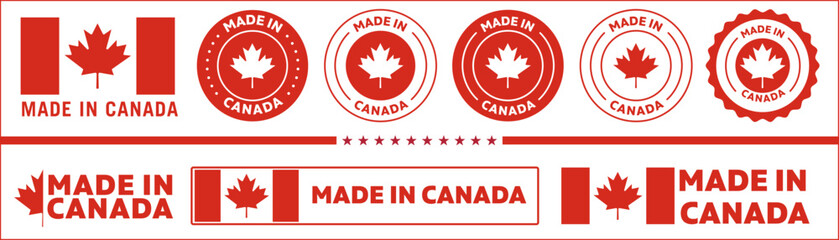 made in Canada icon set. Canadian product icon suitable for commerce business. badge, seal, sticker, logo, symbol in colored and black Variants. Isolated vector illustration