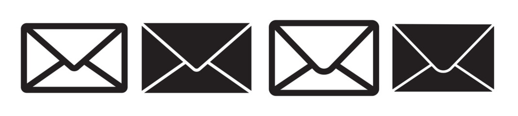 Envelope icon set. newsletter web buttons. close email letter outline vector symbol. flat thin e-mail pictogram on white background. send mail