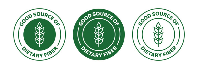 good source of dietary fiber icon. fiber-rich food symbol. isolated vector badge green in color