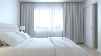Modern Bedroom with Large Window and White Decor