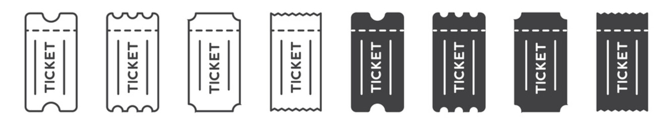 Ticket Icon set in black color for ui designs