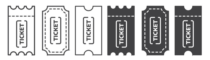 Ticket Icon set in black color for ui designs