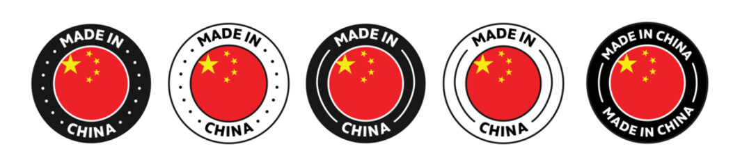 Set of Made in china label icons. Made in china logo symbol. chinese made badge. china flag. suitable for products of china. vector illustration