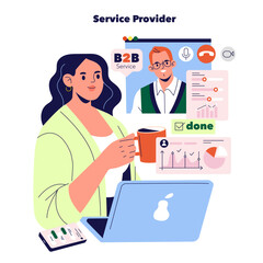 B2B Service Provider Vector Illustration with Graphs
