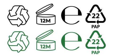 Recycle icon, 12 months, estimated sign, 22 pap sign in the green and black icon set collection