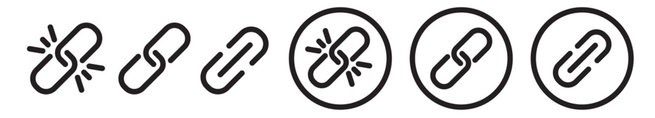 Set of link icons. permalink or interlink icons collection. also suitable for url, chain, connect, joined and hyperlinked. flat black editable vector symbol for web and app ui design.