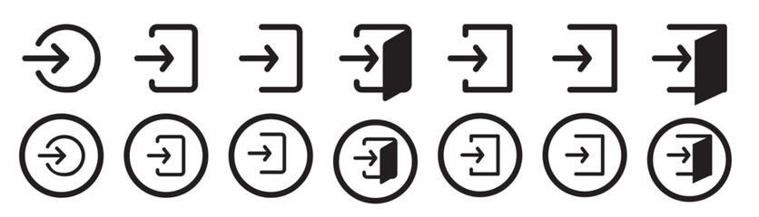 login icon. join membership vector icon set. inside entry approach collection. account access sign. indoor outdoor or doorway symbol.