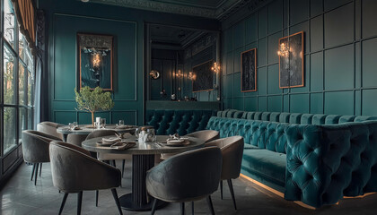 Fototapeta premium Modern luxury restaurant interior with elegant setup