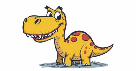 Lifting eyelids on yellow red-spotted dino shifting sleepy grin to confident stare on grey patch - Powered by Adobe