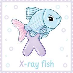 Letter X with X ray fish Cute Educational Alphabet Flashcard for Kids