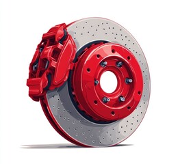 Red car brake rotor and caliper