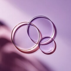 Three translucent circles, gold rims, on purple
