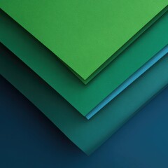 Layered, geometric shapes in shades of green and blue