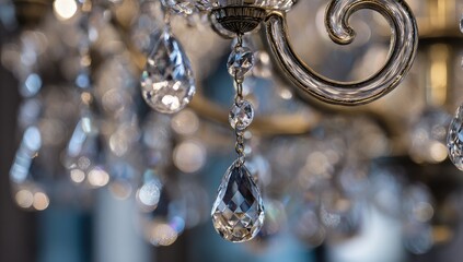 Close-up of crystal chandelier, teardrops, ornate