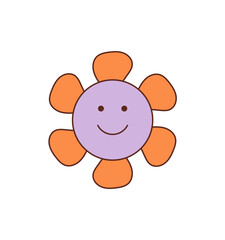 Groovy retro colorful flower sticker cartoon in funky and cute style with a happy smile. This groovy element adds a y2k and fun vibe. Playful positive for young or decorative pop uses.