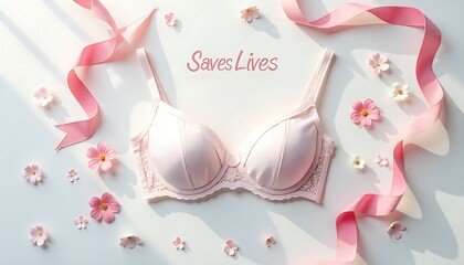 Breast Cancer Awareness Bra Campaign with Pink Ribbons & Floral Tribute