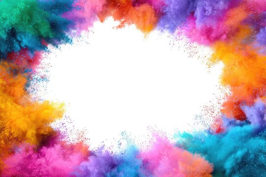 Colorful powder explosion framing a white space