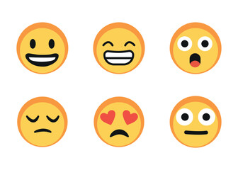 Emoji Face Icons Set – Cute Cartoon Emoticons with Different Expressions