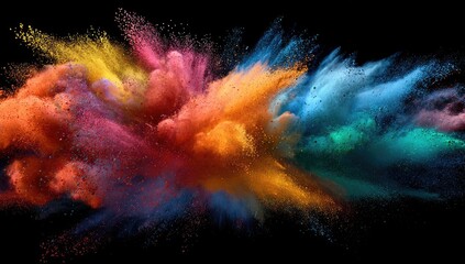 Vibrant explosion of colorful powder on a black background