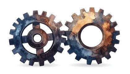 Two interacting gears, artistically distressed