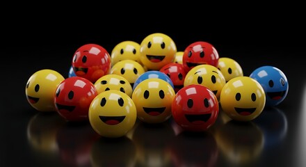 Colorful Emoji Balls — Playful Faces Expressing Emotions on Black