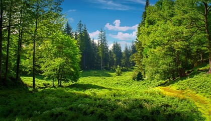 sunny day in a lush green forest clearing pixel art