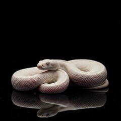 Fototapeta premium Elegant Albino Snake Coiled on Reflective Obsidian - Studio Stock Photo