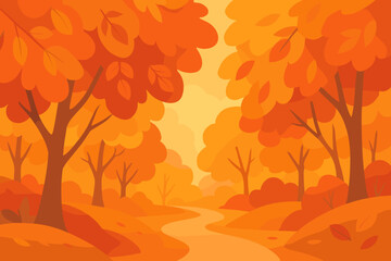Autumn Canopy Pathway. Flat design banner showing colorful canopy of orange, red, and yellow leaves above winding path, with