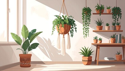 Fototapeta premium Sunlight-drenched room with plants