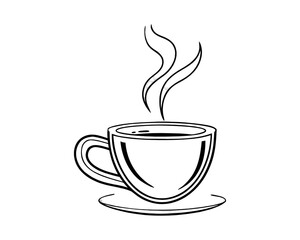 A steaming cup of coffee isolated on transparent background, a simple yet elegant line drawing, perfect for adding a touch of warmth to any design