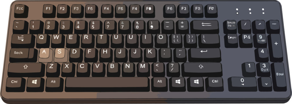 detailed illustration of a modern black keyboard keys, buttons, and functionality