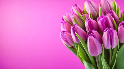 Fototapeta premium Vibrant Purple Tulip Bouquet Pink Background Floral Spring