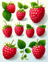 Vibrant raspberries with leaves